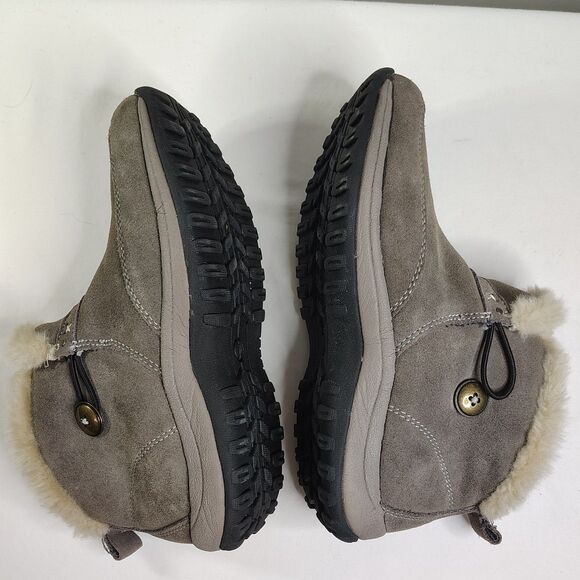 EASY SPIRIT Serras Grey Suede Ankle Boots 5 Women's Faux Fur Lined Button Strap - Picture 4 of 6